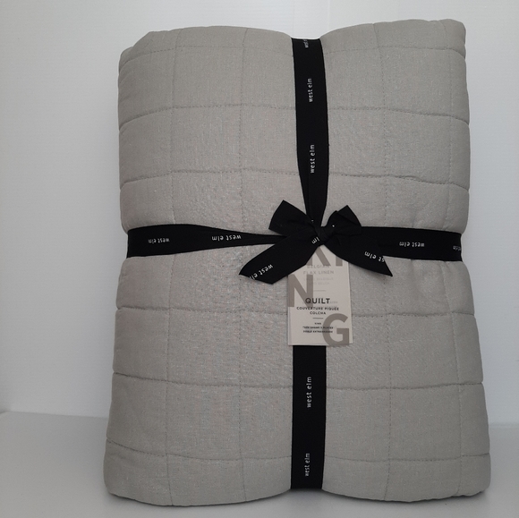 West Elm Belgian Flax Linen Frayed Edge King Quilt Platinum Gray - Picture 1 of 12